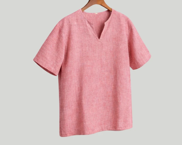 Coral Drift Linen V-Neck Shirt