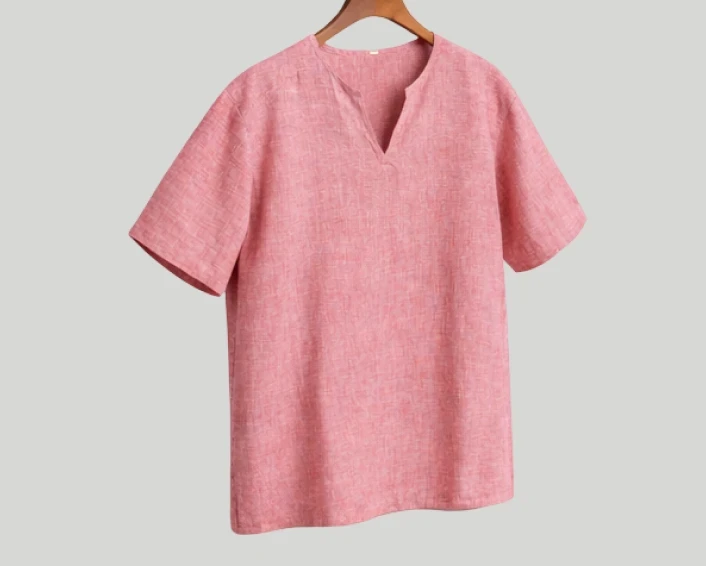 Coral Drift Linen V-Neck Shirt